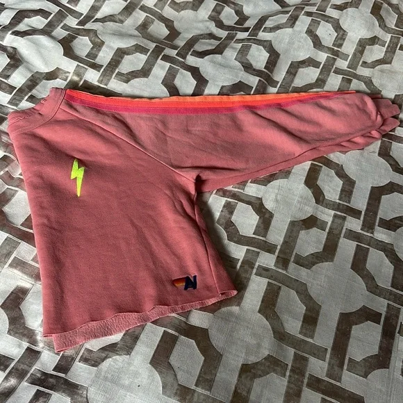 Aviator Nation Pink 5 Stripe Neon Crop Sweatshirt L NWOT Retired Style